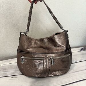 Brighton Barbados Hobo Metallic Bronze Pebbled Leather Bag Roomy & Pockets